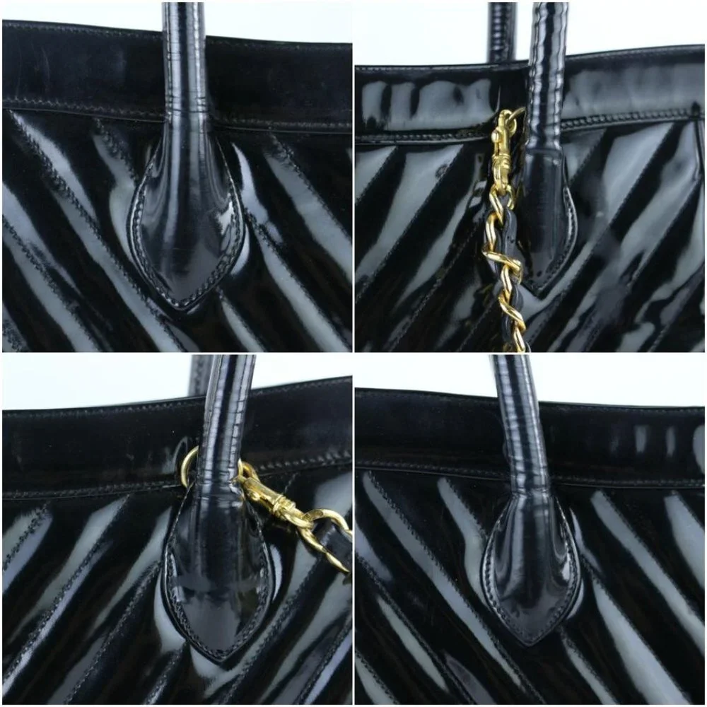 CHANEL Quilted Chevron 2way Tote Patent 221916